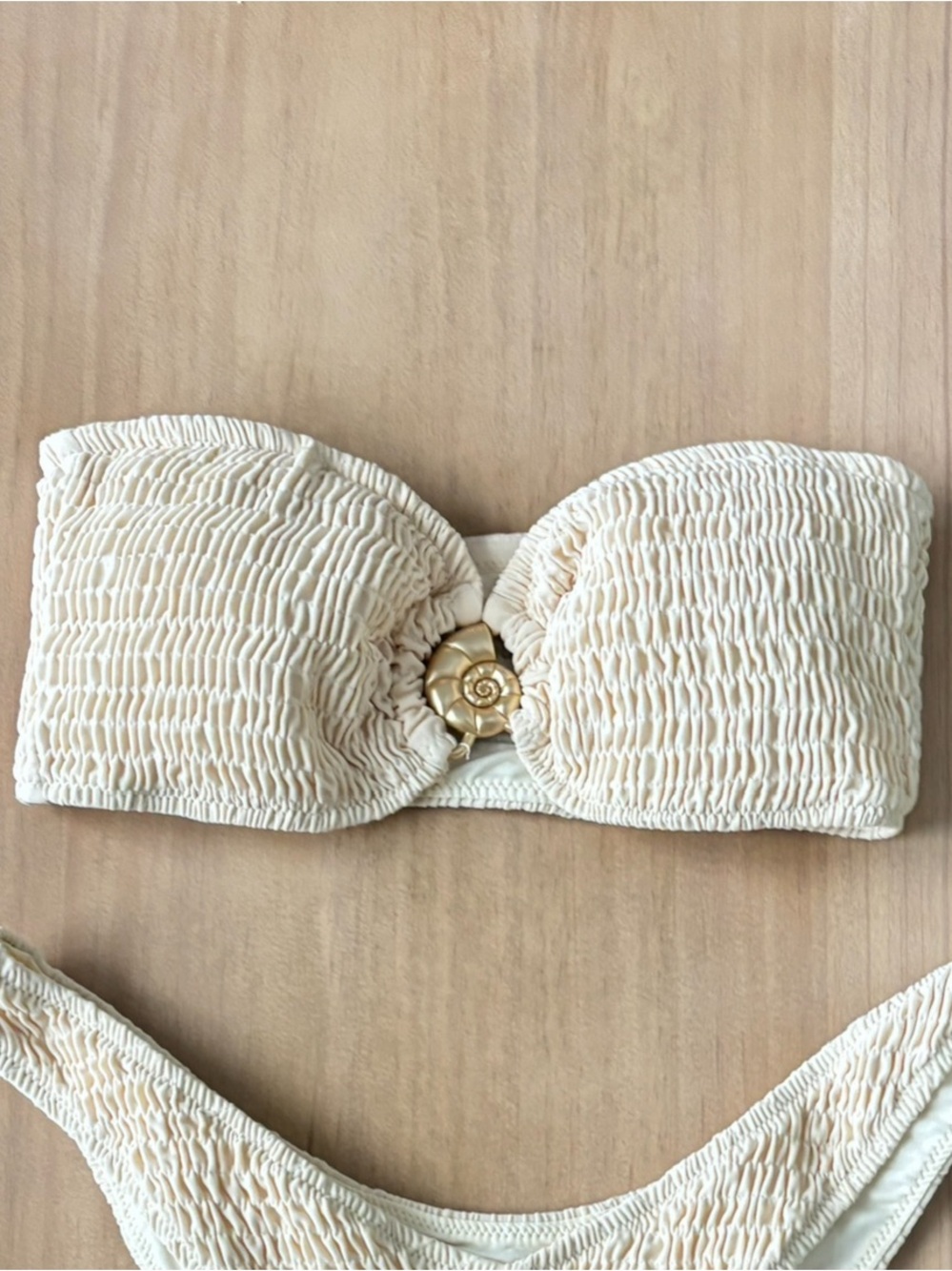 Blackbough Shelby Crinkle Textured Bandeau Bikini Swim Top in Ivory (top only)